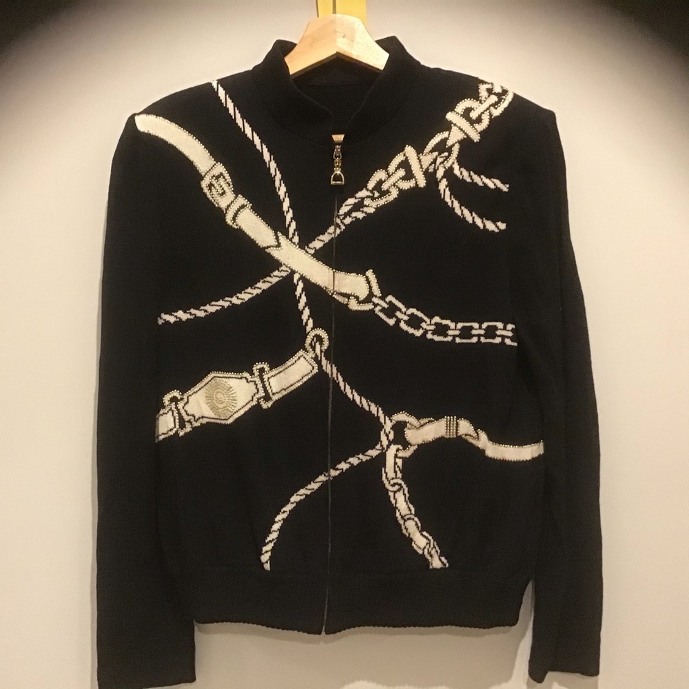 St John Knit Rope & Chain Zippered Cardigan